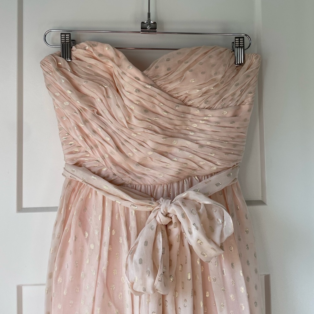 Jill Stuart Y2K Silk Ballerina Pink Strapless Metallic Dot Tea Length Dress - Picture 9 of 13